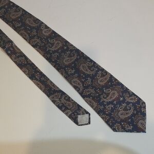 Oscar de la Renta‎ Vintage Silk 59" Paisley Neck Tie Navy Tan Burgundy